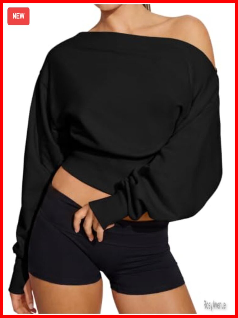 Womens Off Shoulder Sweatshirt Crop Top Oversized Workout Shirt